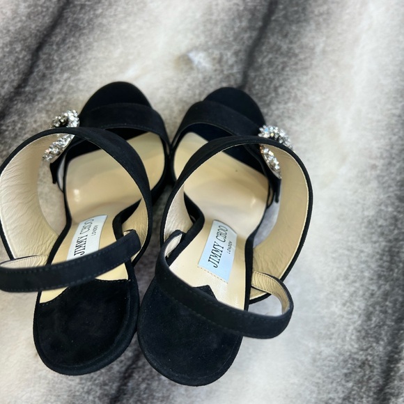 Jimmy Choo Saphie 120 mm Crystal Charm Black Suede Platform Heels - Picture 3 of 10